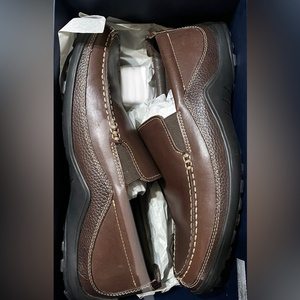 Cole Han brown leather slip ons